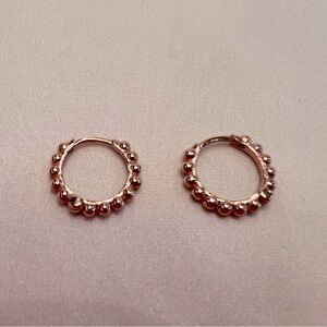 Rose Gold Beaded Hoop Huggies Earrings